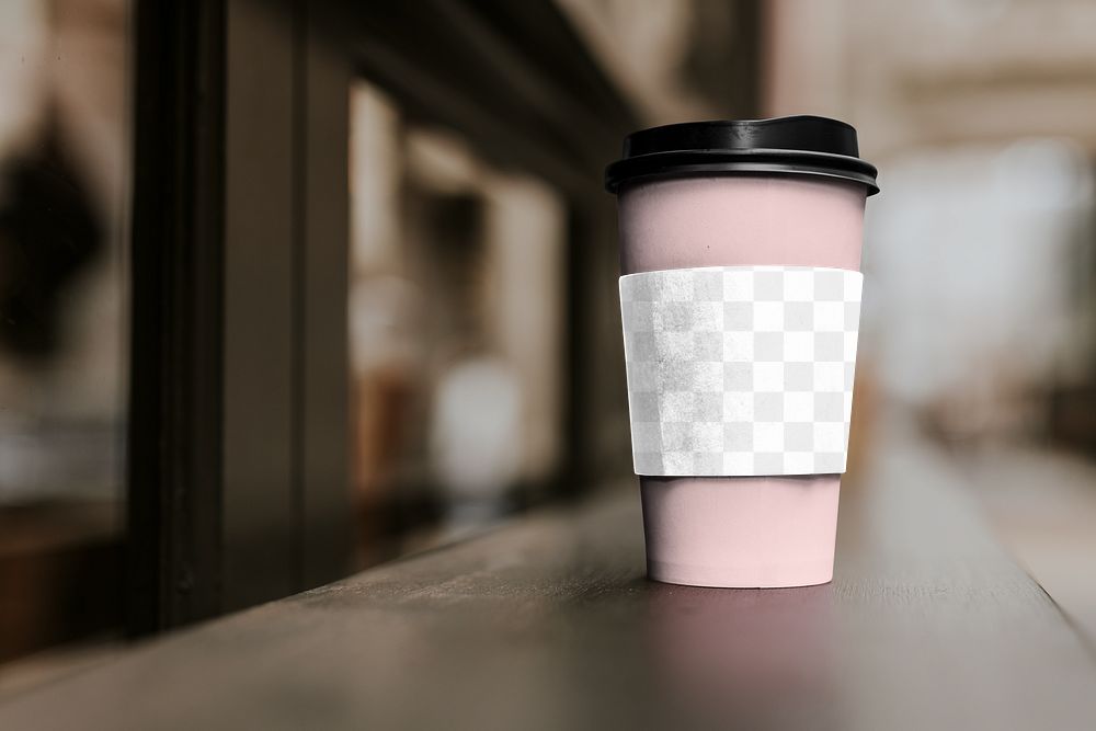 Coffee png cup sleeve mockup, takeaway drink, transparent design