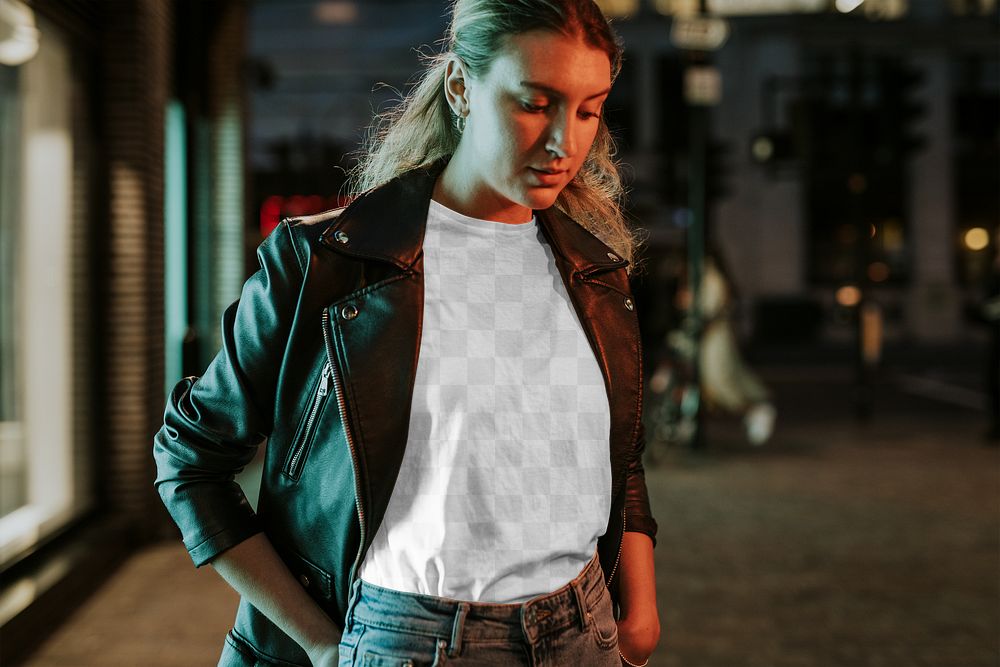 Top png transparent mockup in jacket, street fashion