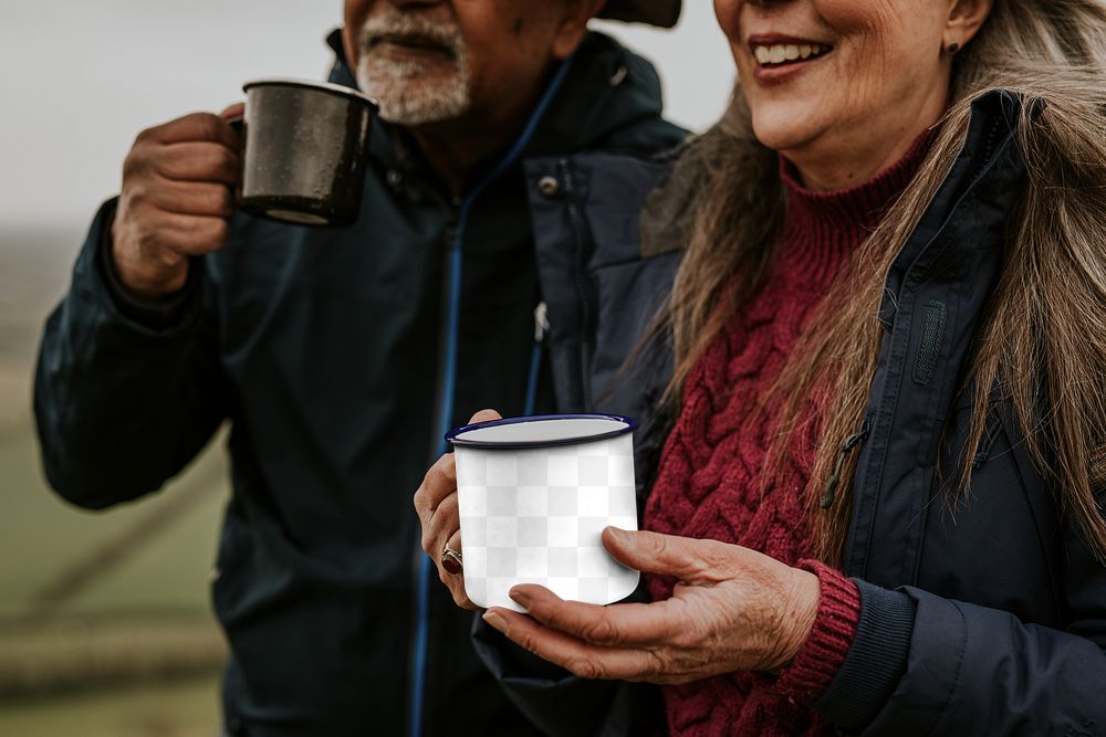 Camping coffee mug png mockup, transparent design