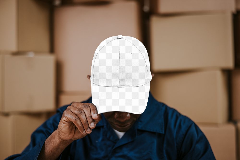 Hat png mockup, transparent design, delivery man