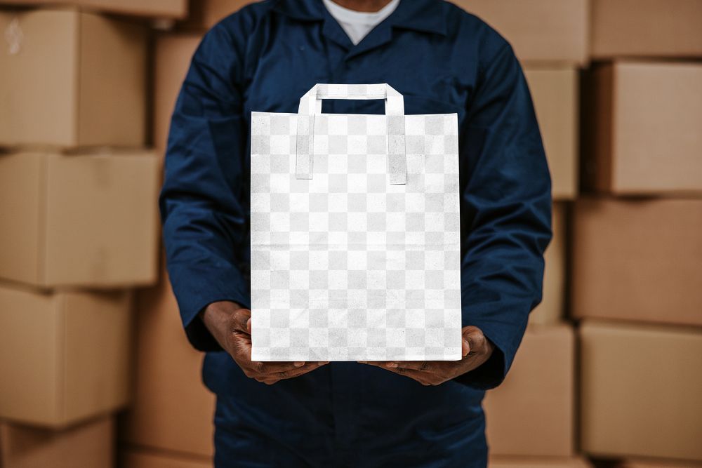 Paper shopping bag png mockup, transparent design