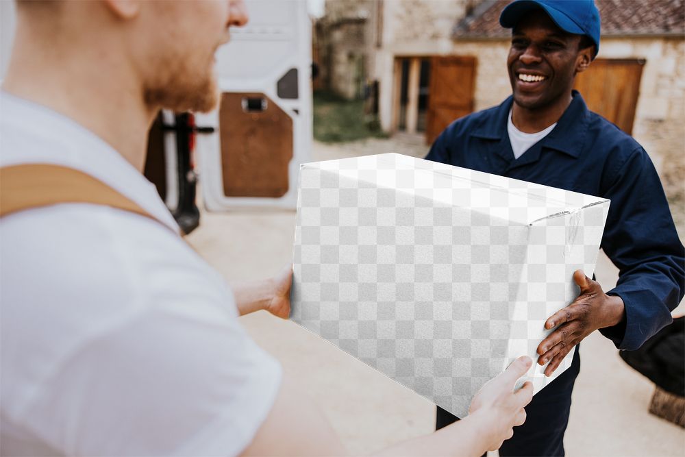 Delivery box png mockup, moving service, transparent design