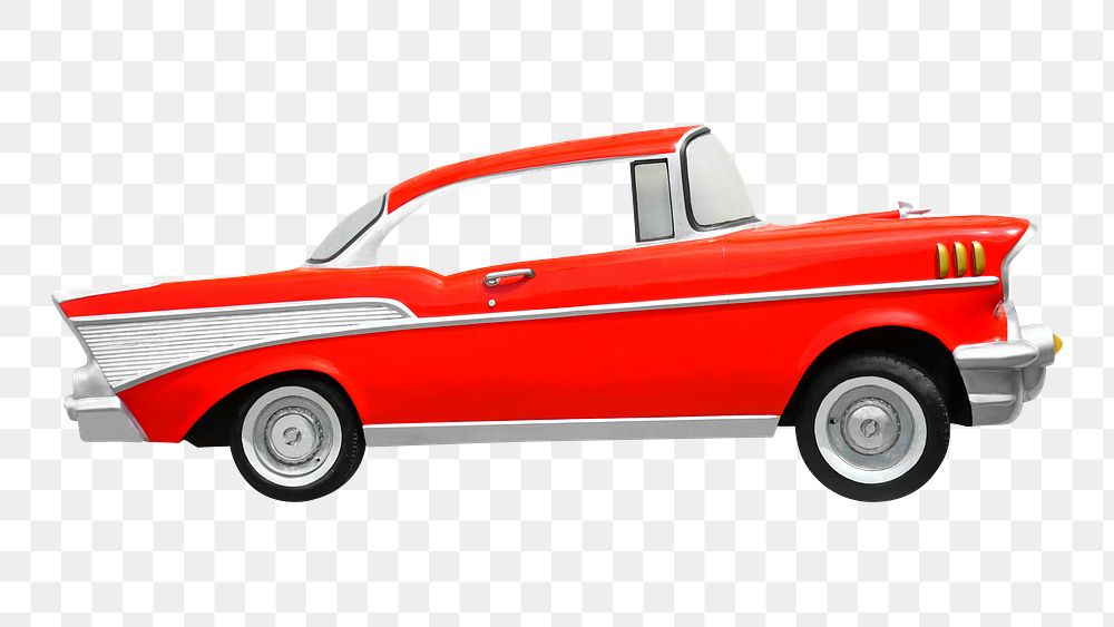 Red classic car png sticker, transparent background