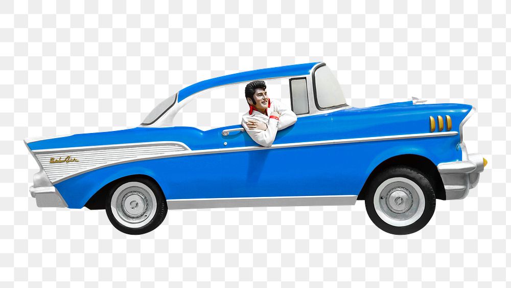 Elvis Presley statue in a classic car png, 6 JUNE 2016 - TENNESSEE, USA.