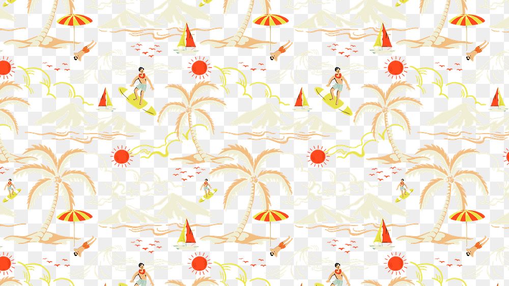 Png tropical beach illustration pattern, transparent background