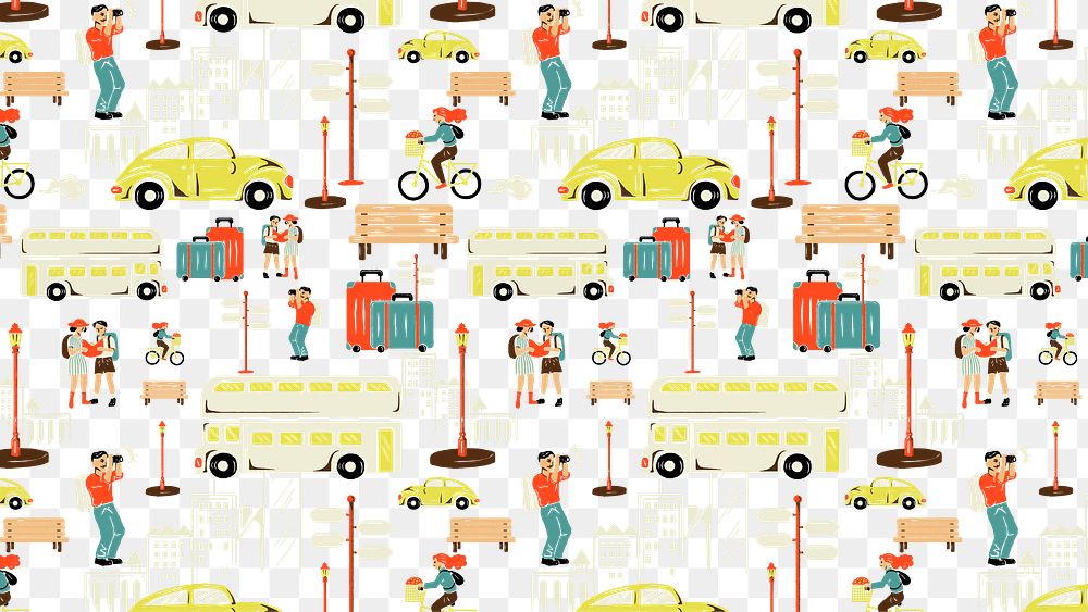 Png city tour illustration pattern, transparent background