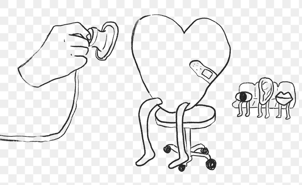 Heart getting diagnosis png sticker, cute doodle on transparent background