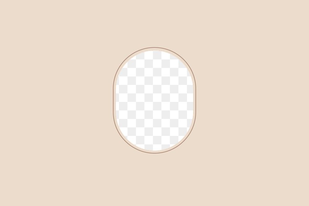 Minimal beige oval png frame, transparent background