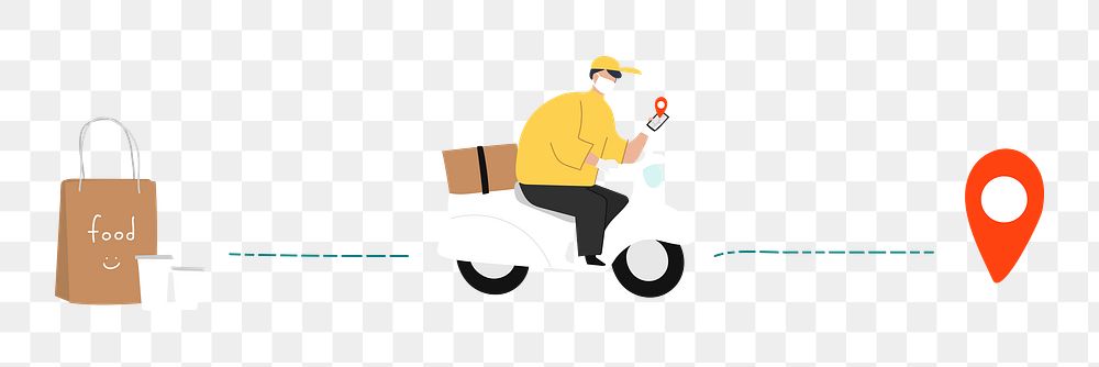 Food delivery man png driving to destination illustration, transparent background
