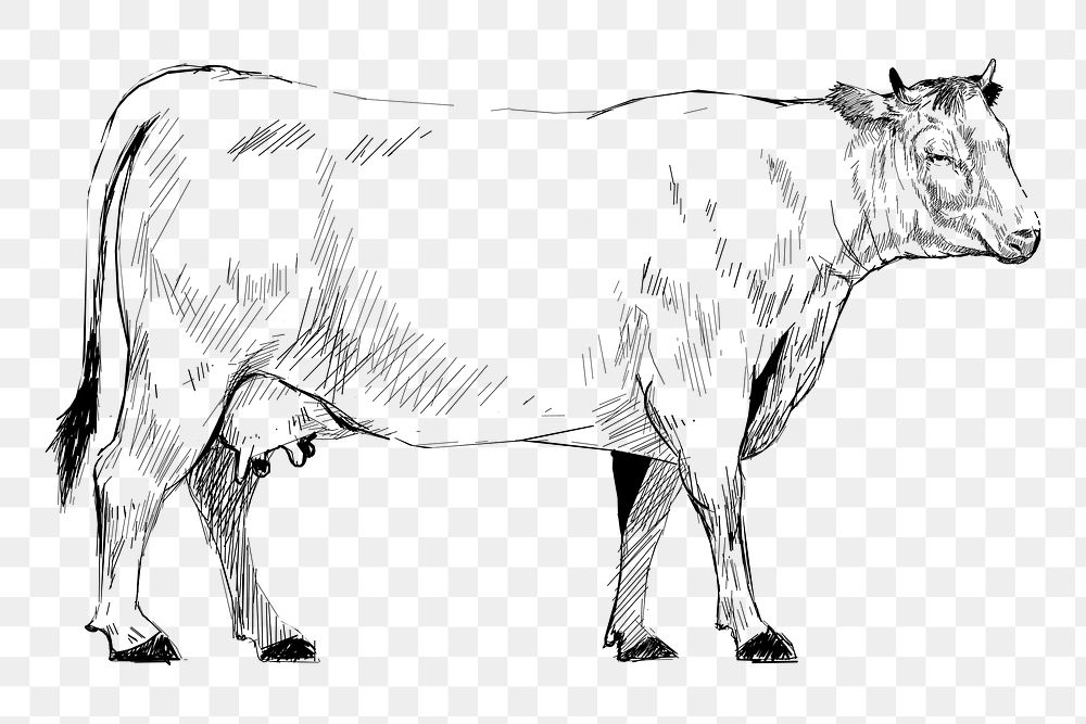 Png domestic cow sketch  animal illustration, transparent background