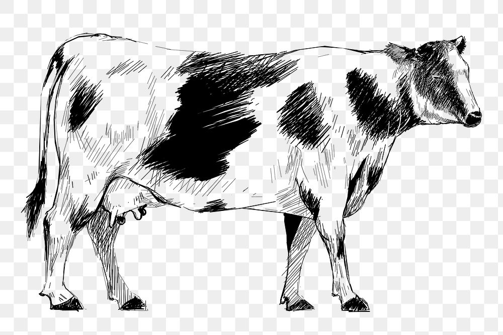 Png cow sketch  animal illustration, transparent background