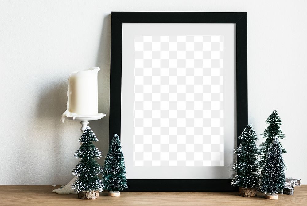 Festive photo png frame mockup, Christmas decor, transparent design