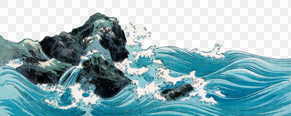 Vintage Japanese ocean wave png border on transparent background.   Remastered by rawpixel. 
