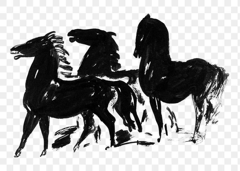 Vintage horses png silhouette painting, transparent background.    Remastered by rawpixel. 