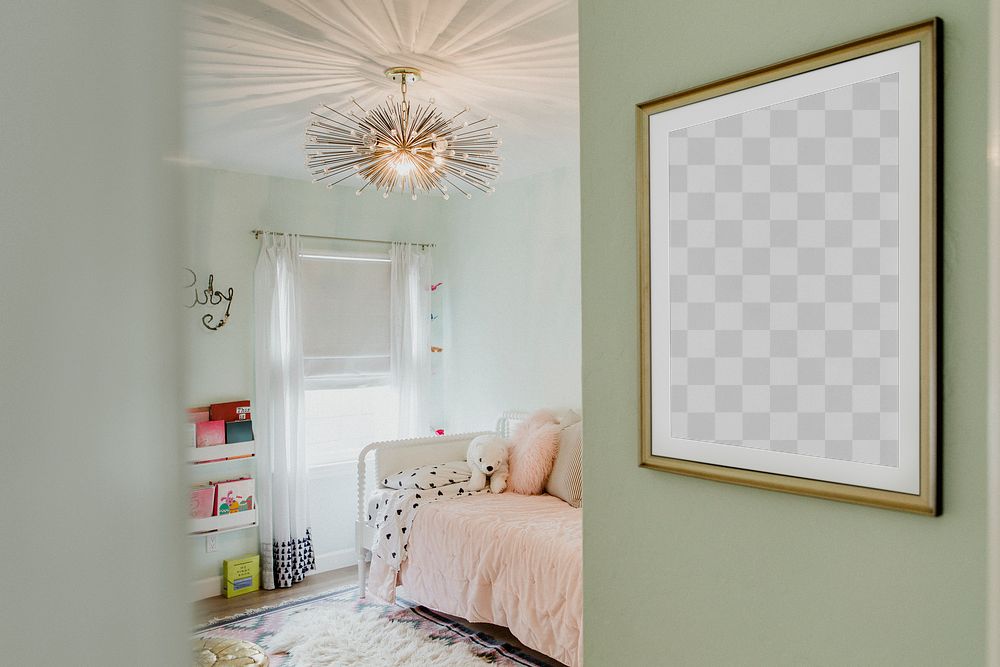 Picture frame png mockup, bedroom decor, transparent design