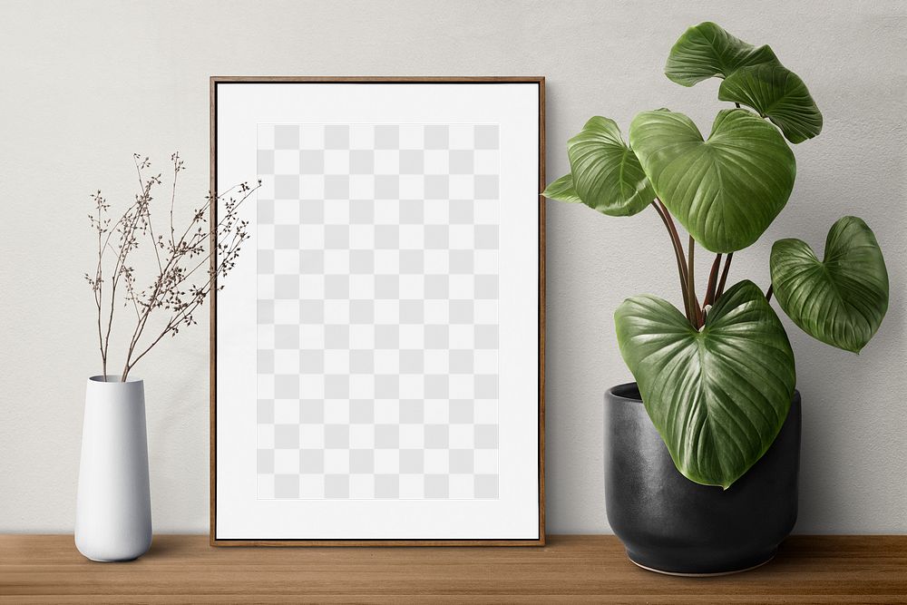 Picture frame png mockup, houseplant decor, transparent design