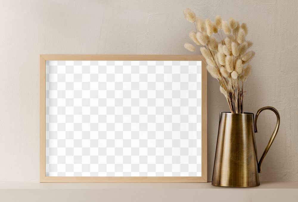 Photo frame png mockup, flower vase decor, transparent design