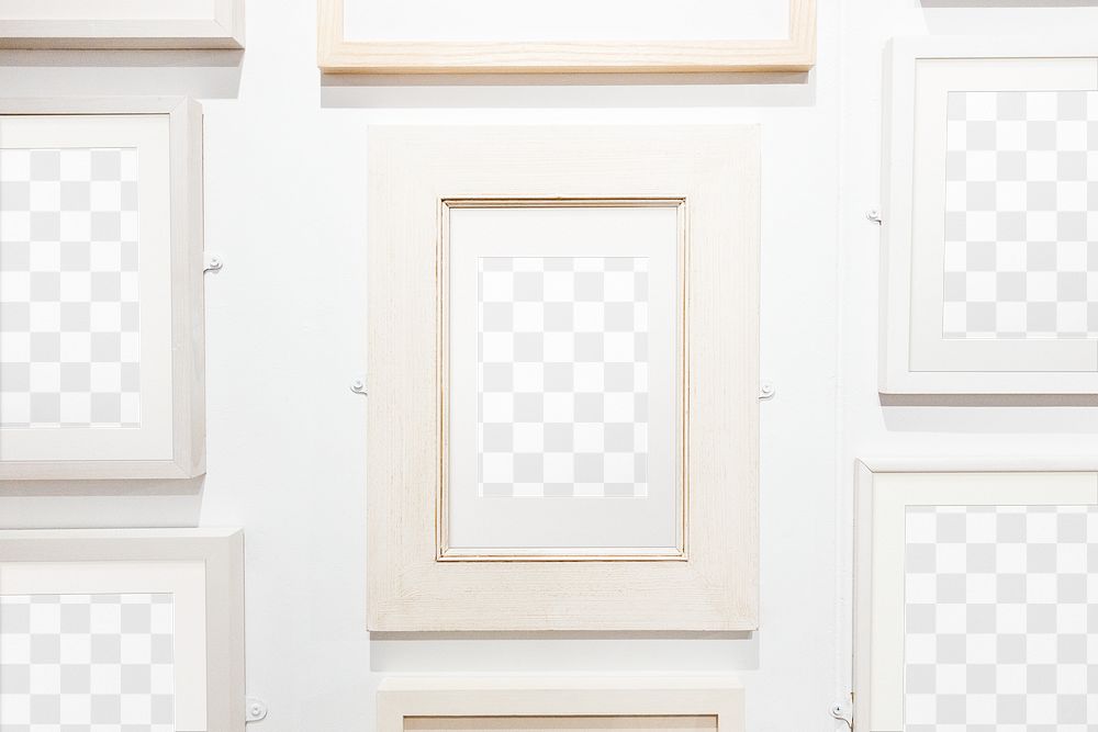 Picture frame mockup, gallery wall, transparent design