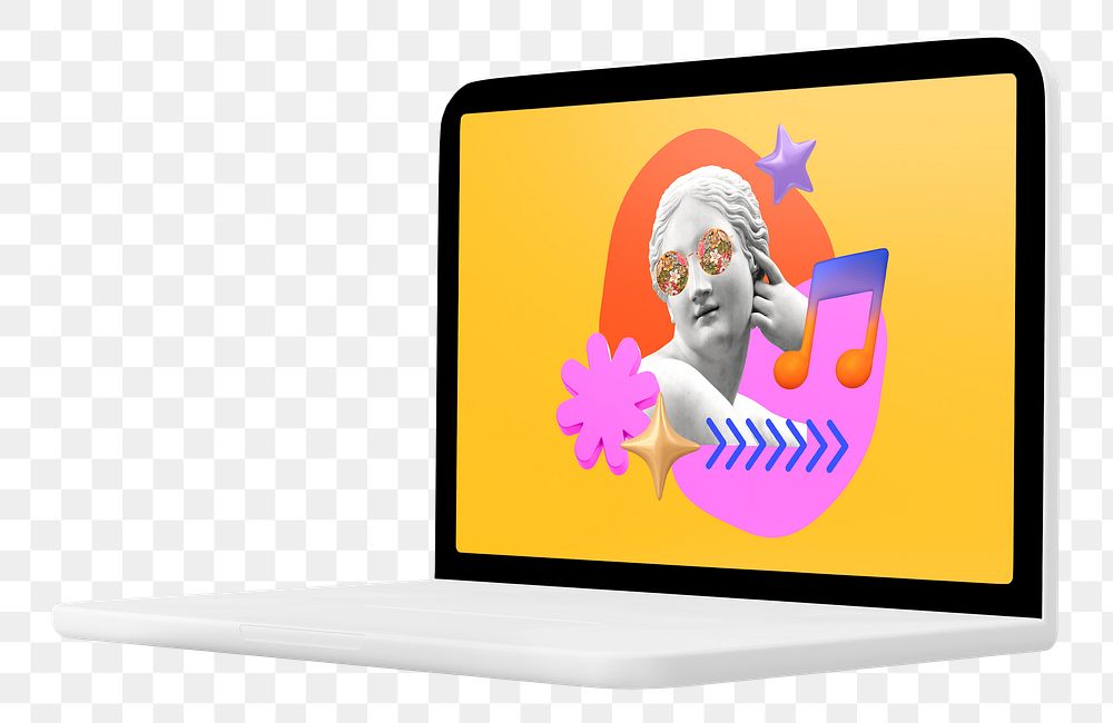 Laptop screen png 3D sticker, transparent background