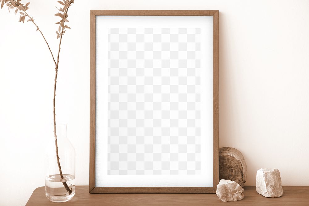 Photo frame png mockup, flower vase decor, transparent design