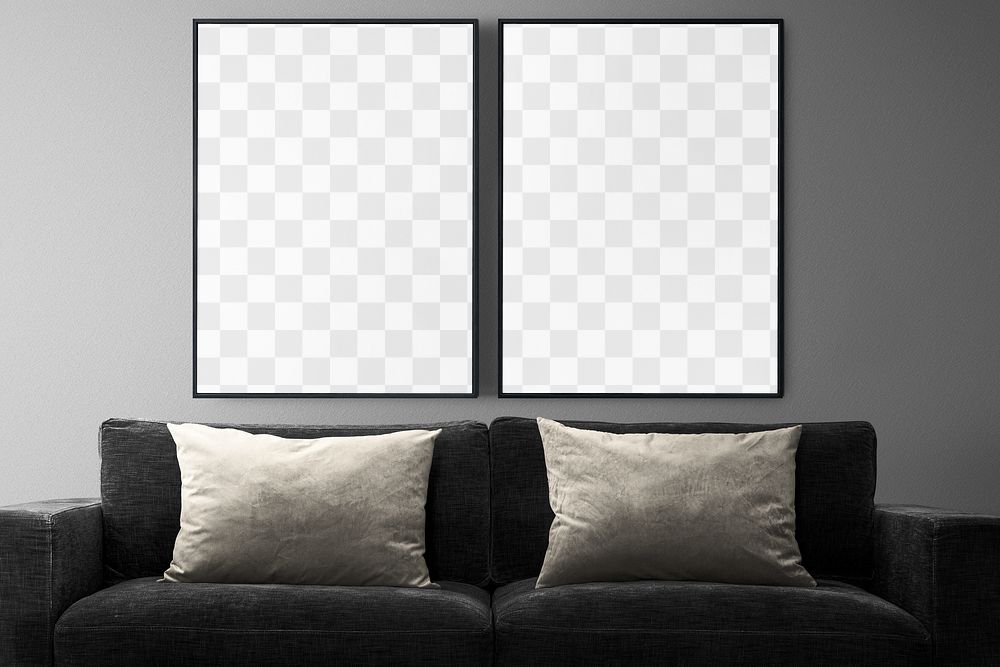 Photo frames png mockup, living room decor, transparent design