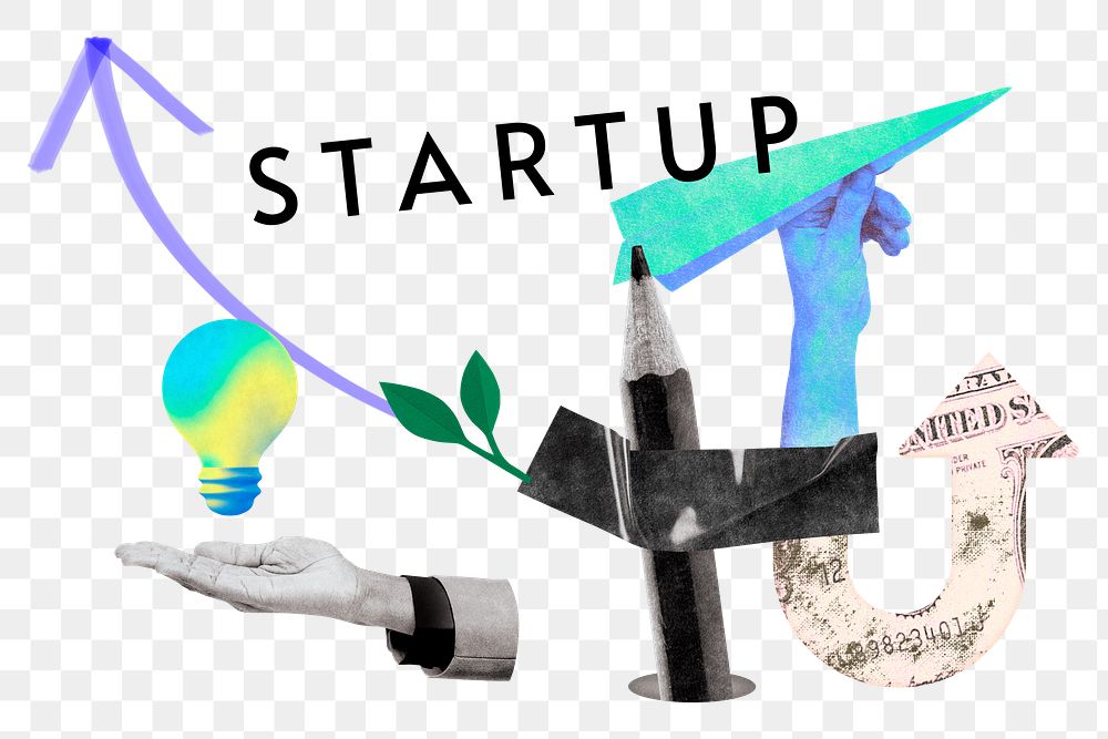 Startup png word sticker, mixed media design, transparent background