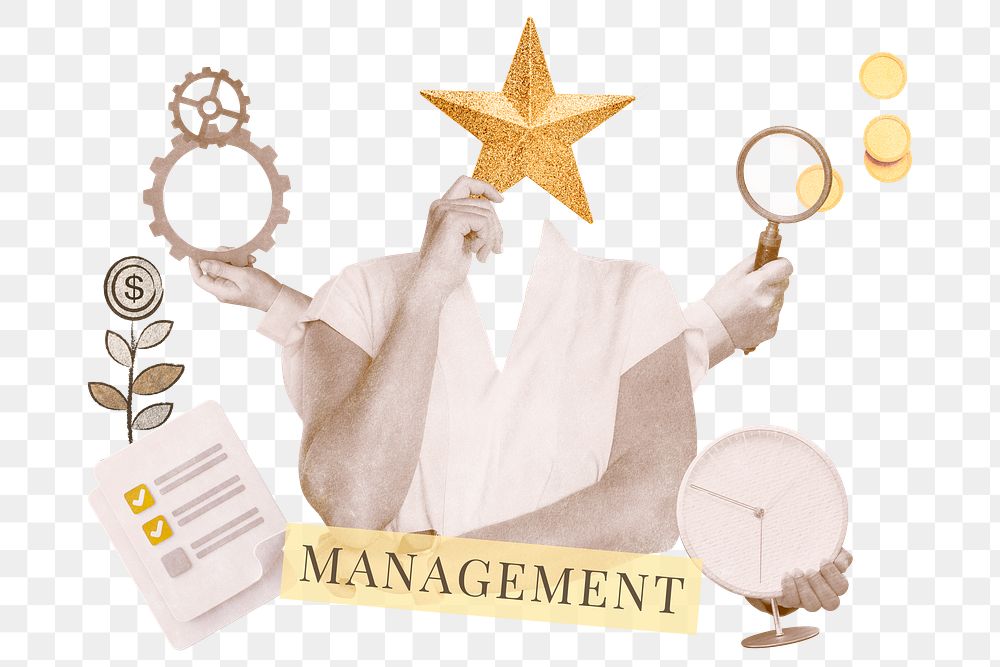 Management png word sticker, mixed media design, transparent background