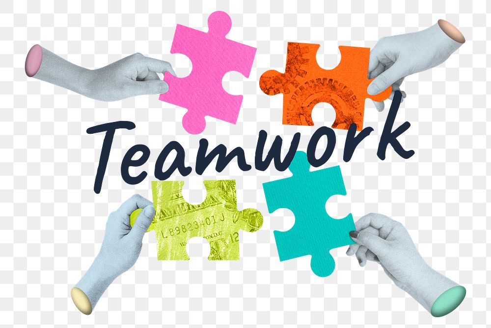 Teamwork png word sticker, mixed media design, transparent background