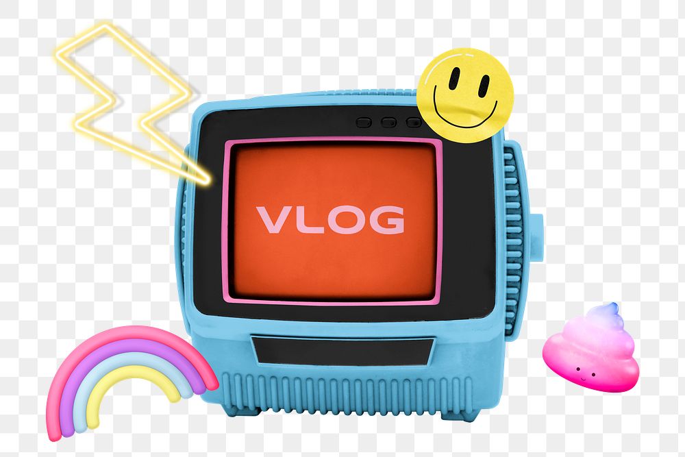 Vlog png word sticker, mixed media design, transparent background