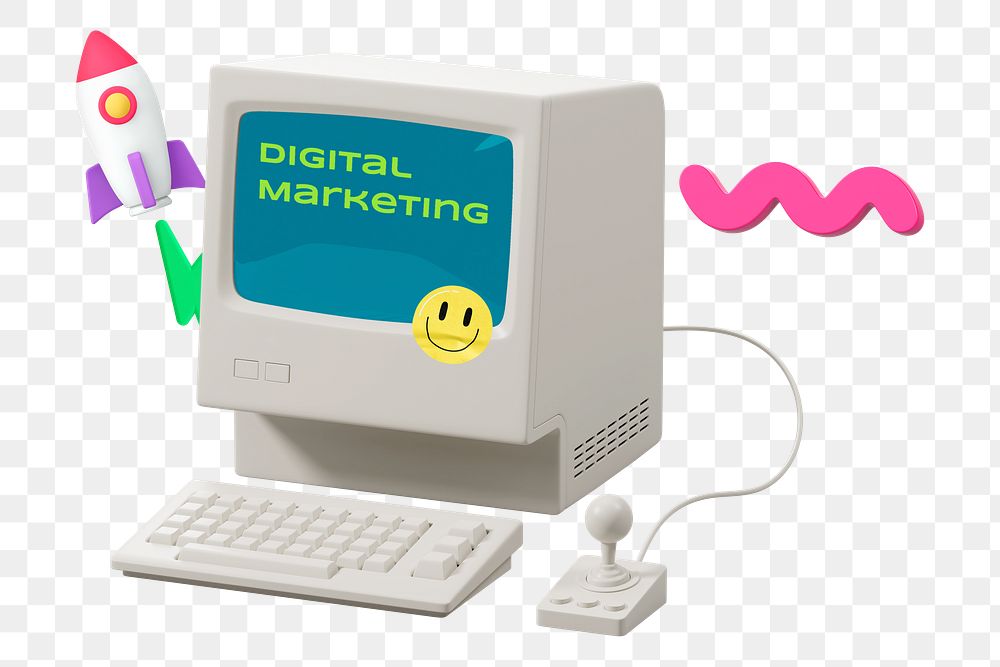 Digital marketing png word sticker, mixed media design, transparent background