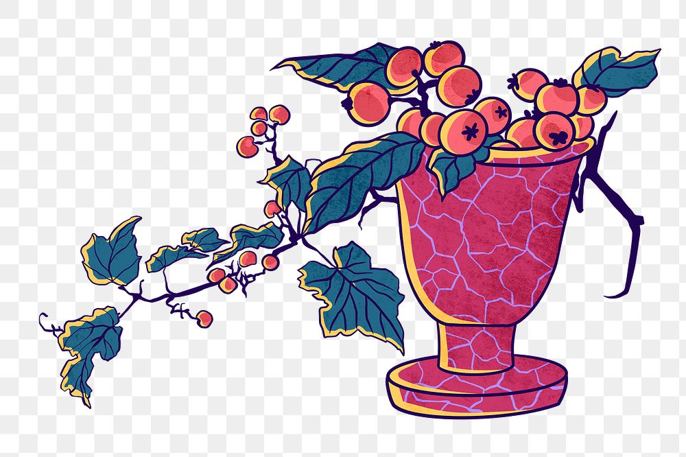 Flower arrangement png vintage ukiyo-e Japanese ikebana remixed sticker, transparent background