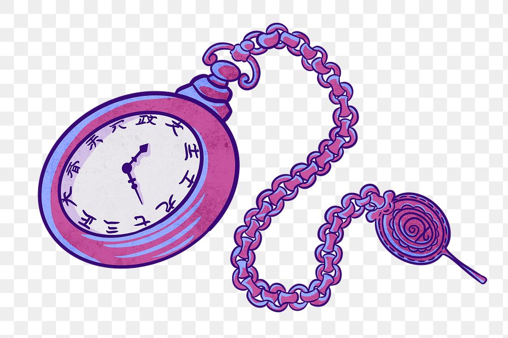 Purple png pocket watch, vintage object, transparent background