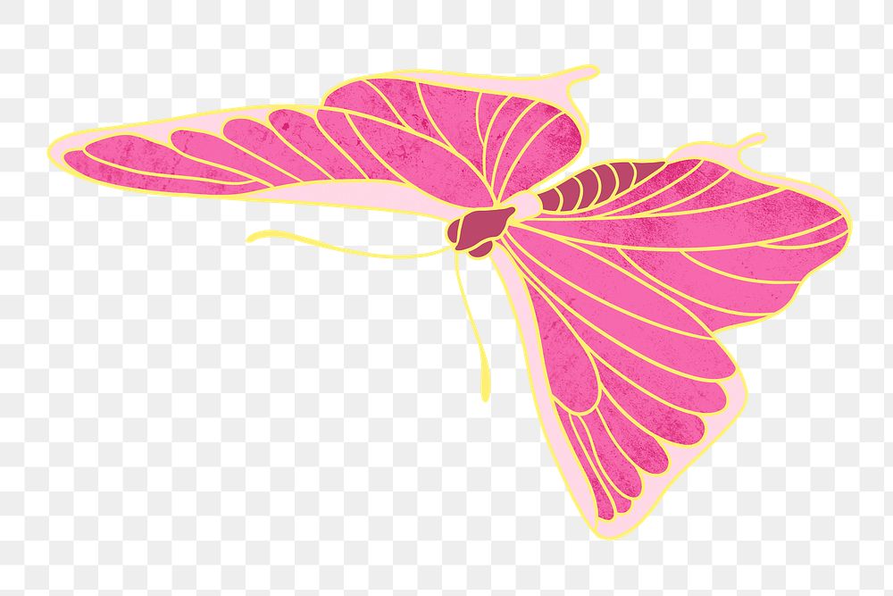 Pink aesthetic butterfly png sticker, vintage insect illustration, transparent background