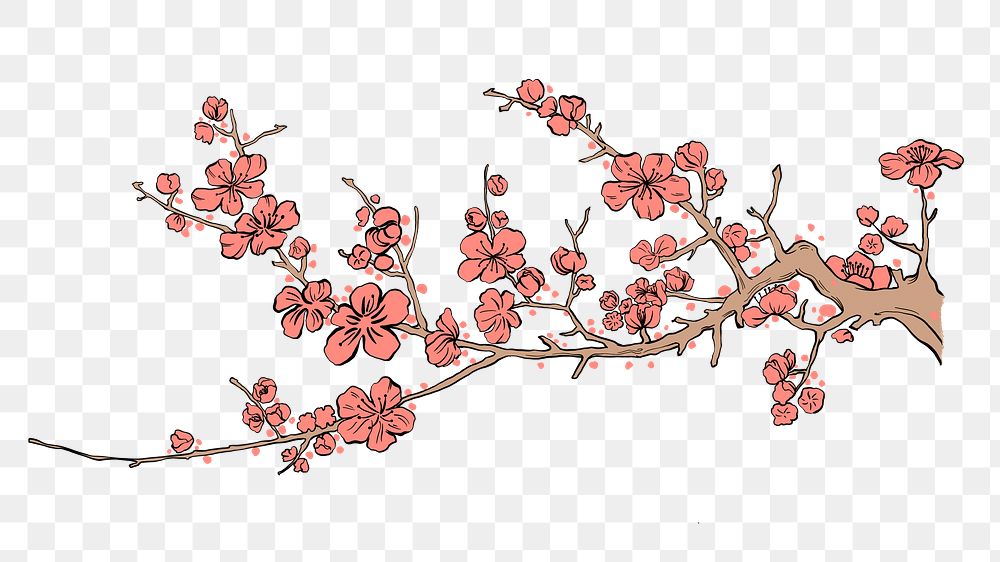 Aesthetic cherry blossom png Japanese ukiyo-e remixed sticker, transparent background