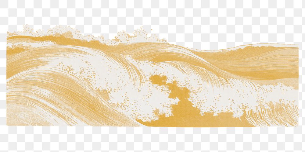 Gold ocean wave  png splash, vintage Japanese oriental art, transparent background