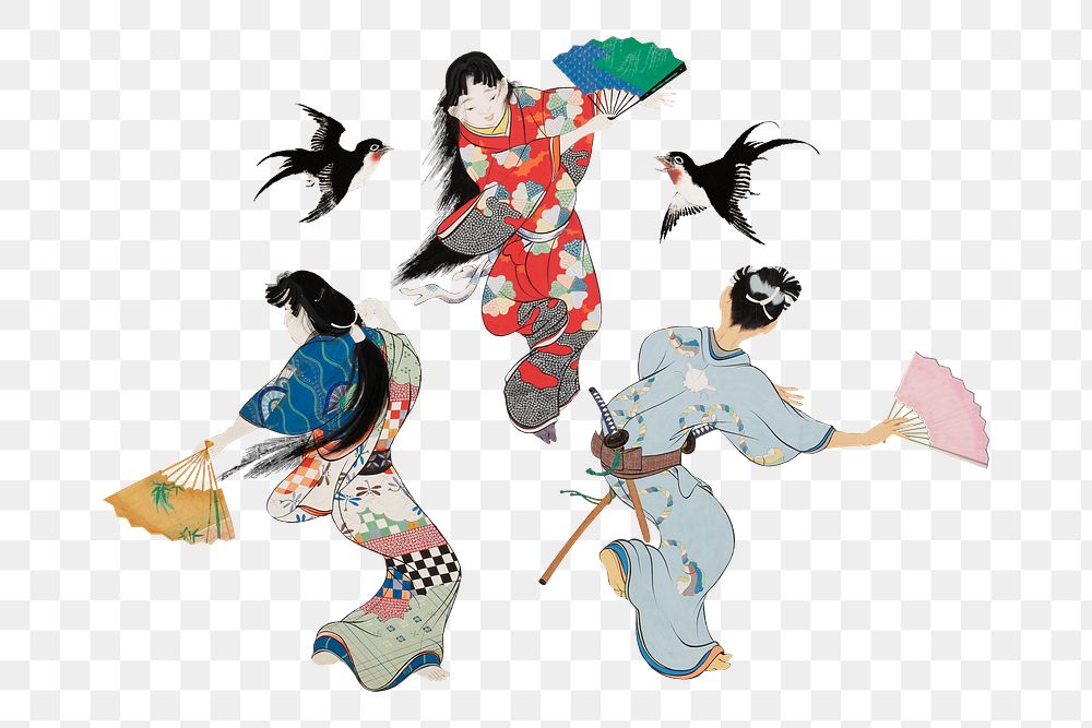 Japanese women png traditional dance sticker, transparent background