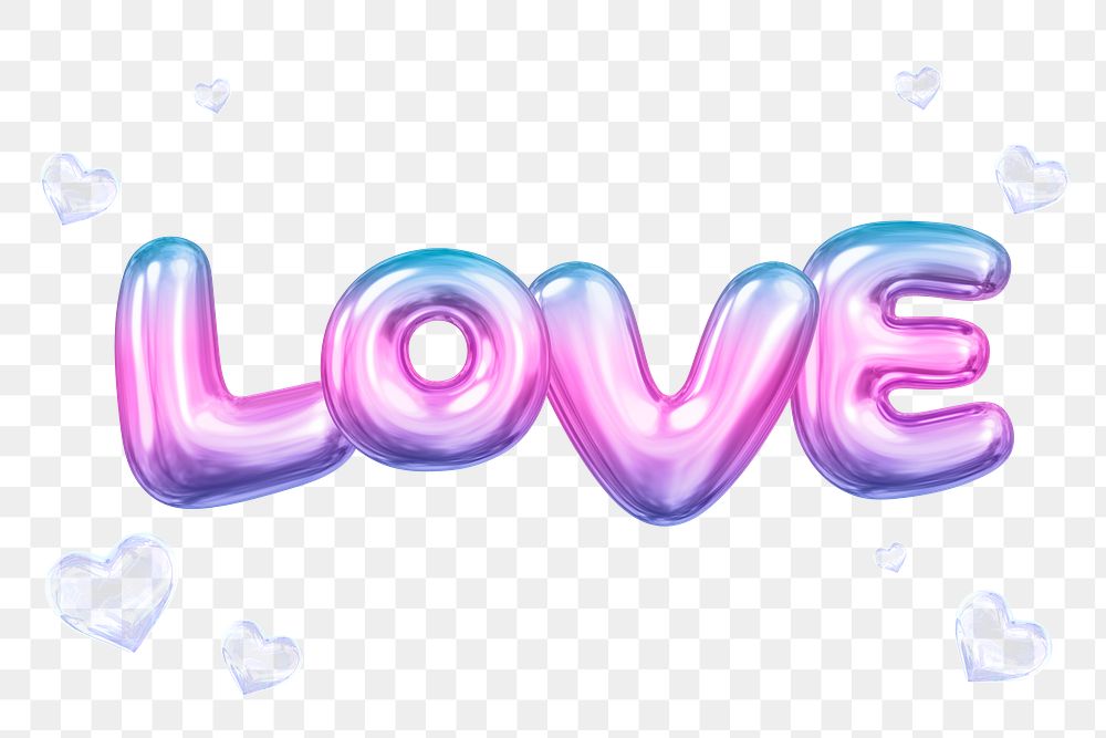 Love png 3D word sticker, gradient balloon in pink, transparent background