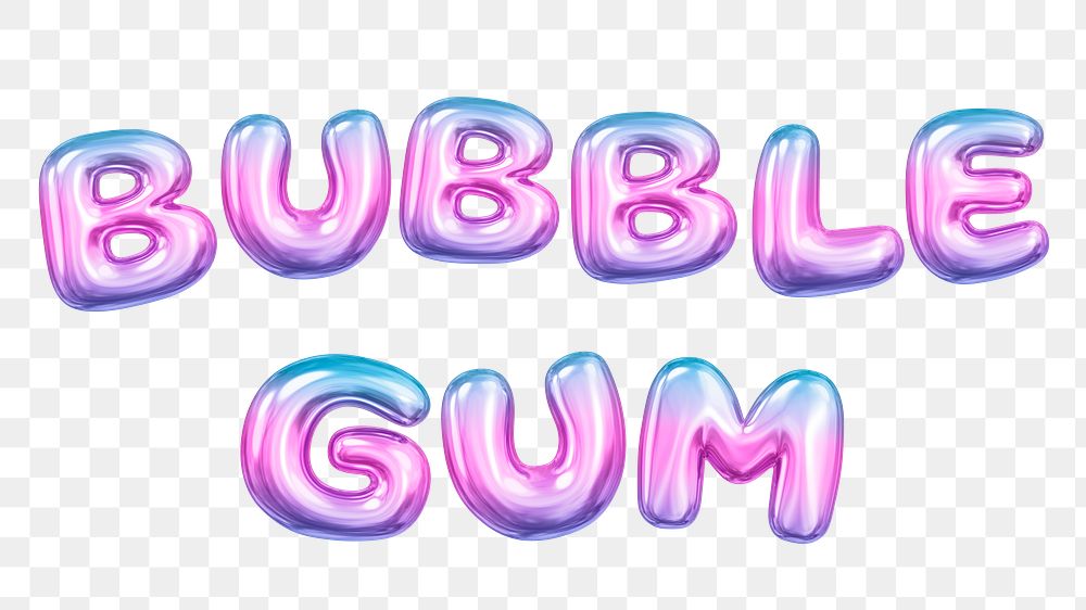 Bubble gum png 3D word sticker, gradient balloon in pink, transparent background