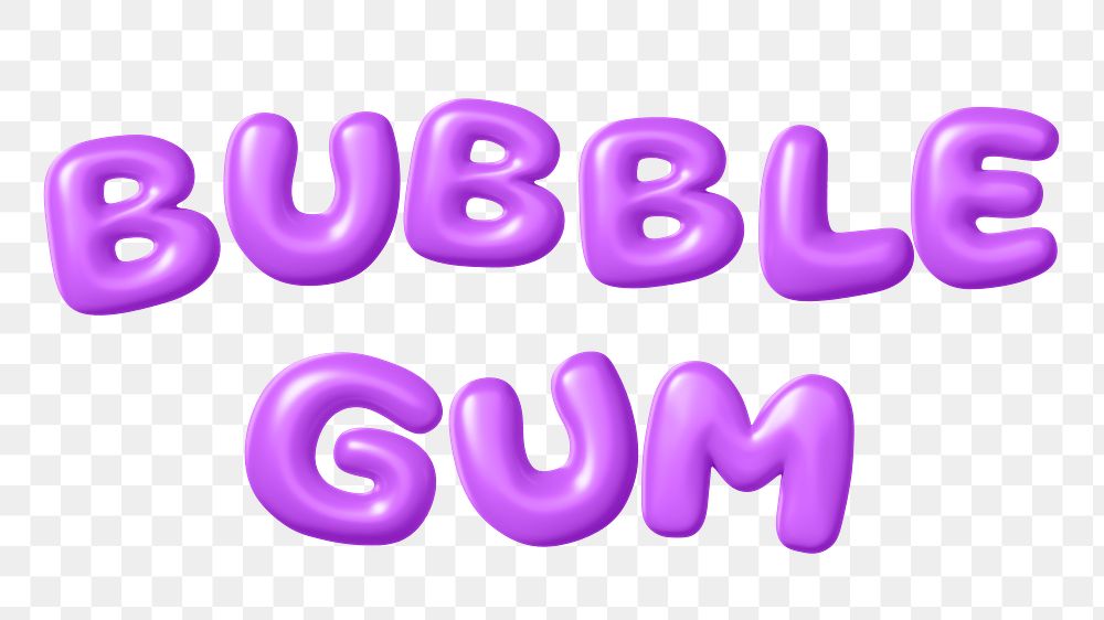 Bubble gum png 3D word sticker, purple balloon texture