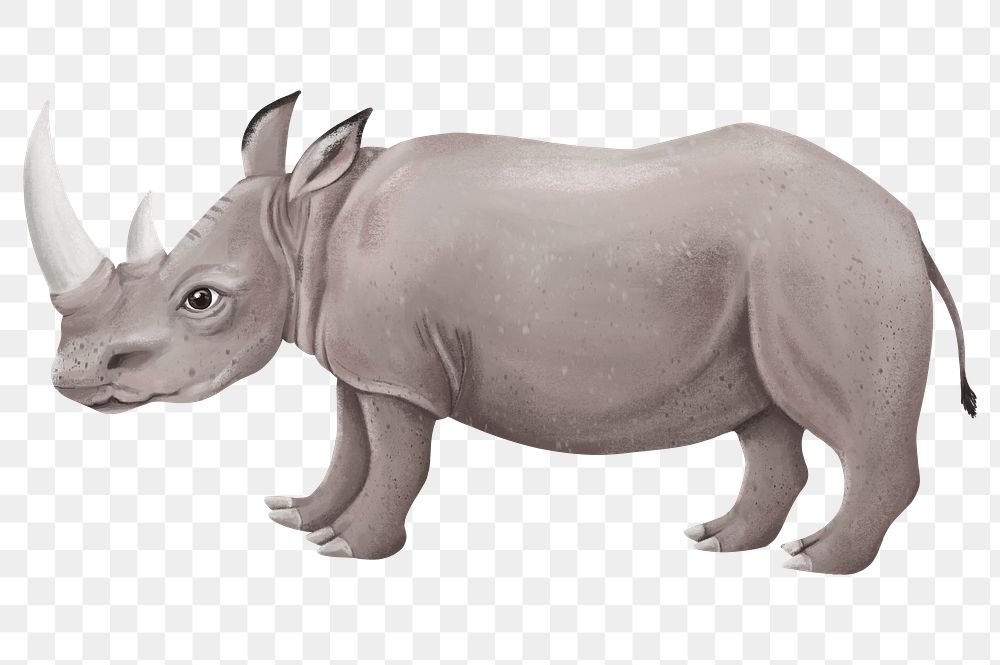Rhino png sticker, cute animal illustration, transparent background