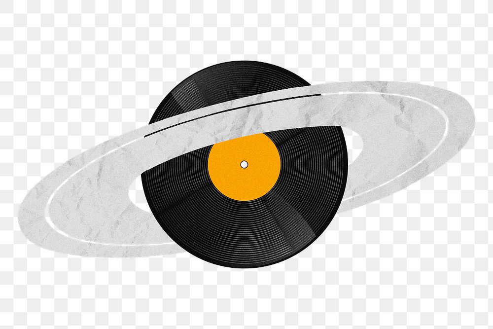 Vinyl record png sticker, Saturn planet remix, transparent background