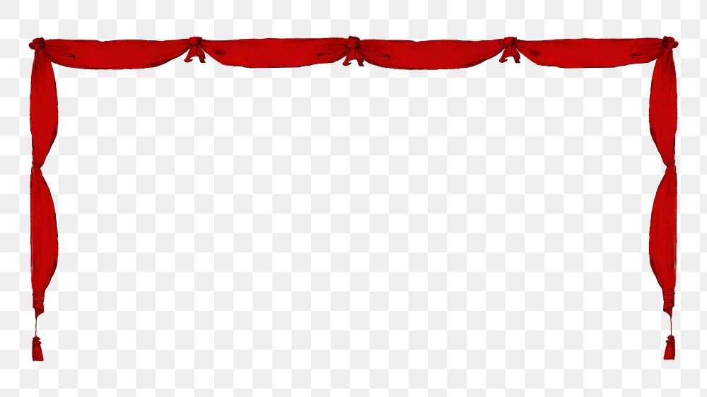 Red theater curtains png border frame sticker, transparent background
