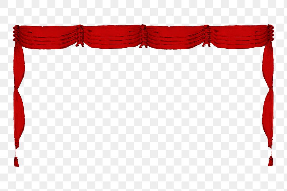 Red theater curtains png border frame sticker, transparent background