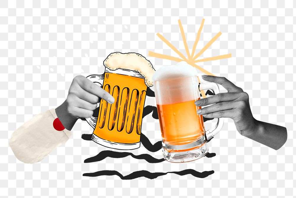 Hands cheering png beer glasses sticker, celebration remix, transparent background