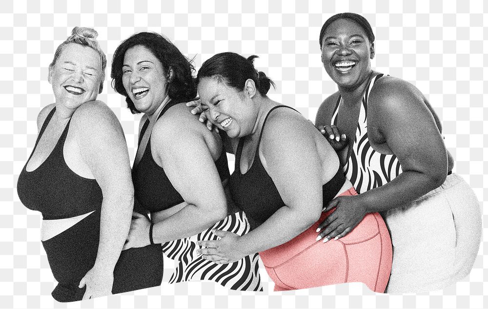 Happy plus-size women png sticker, body positivity photo, transparent background