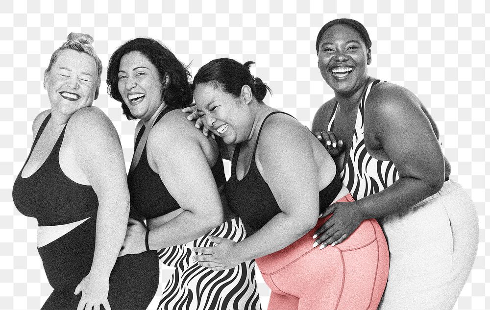 Happy plus-size women png sticker, body positivity photo, transparent background