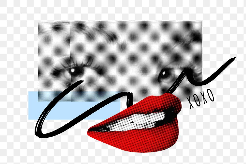 Women's beauty png sticker, red lips mixed media, transparent background