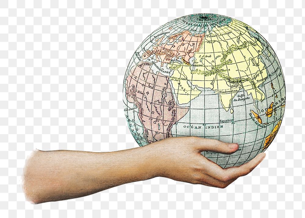 Globe in hand png sticker, transparent background
