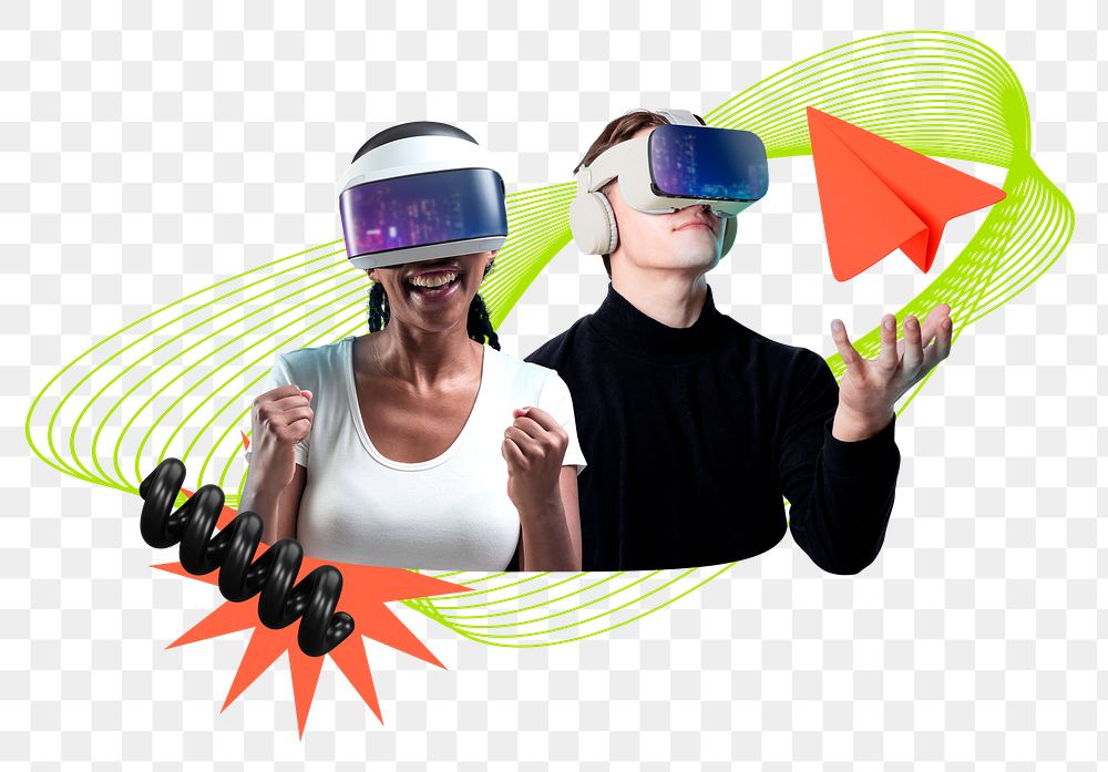 People wearing VR png, 3D entertainment remix, transparent background