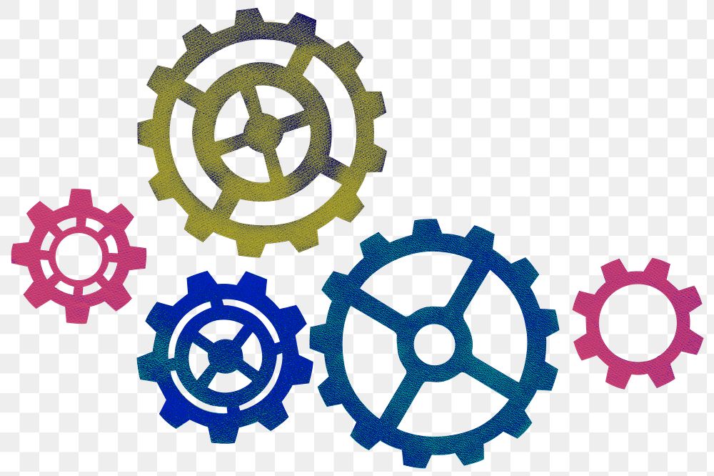 Gears in motion png business sticker, transparent background 